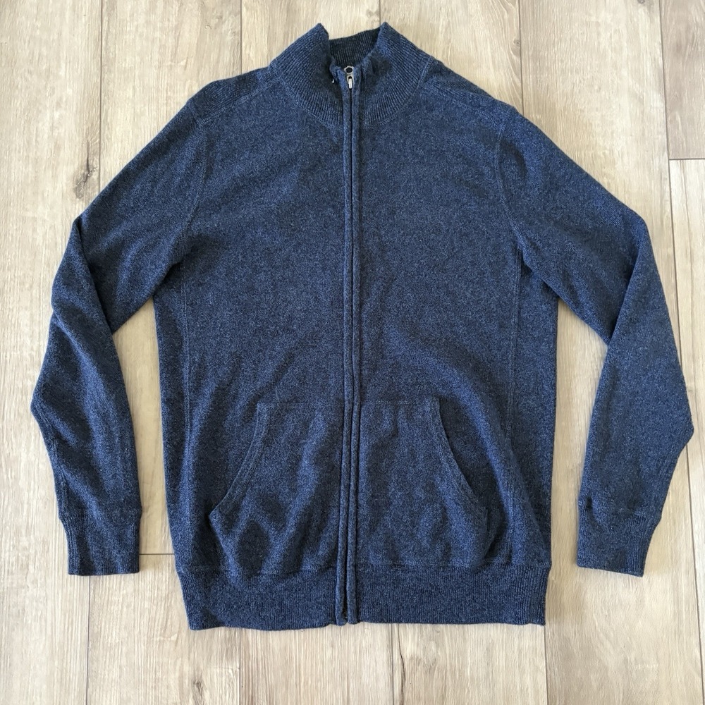 J.Crew Full Zip Sweater Jacket Mens Medium Gray Pockets Cotton Cashmere Blend‎